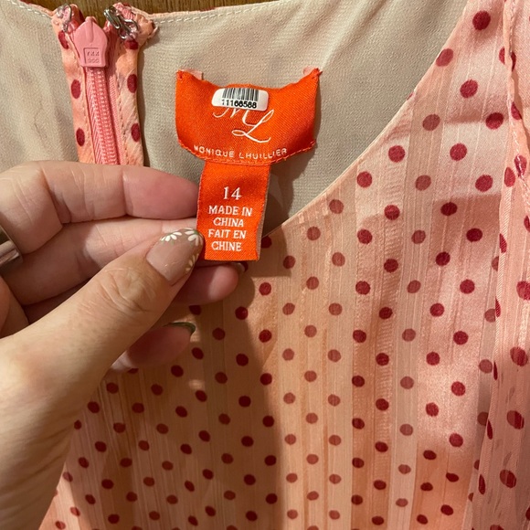 ML Monique Lhuillier‎ Pink Polka Dot Dress Size 14 - Picture 5 of 7